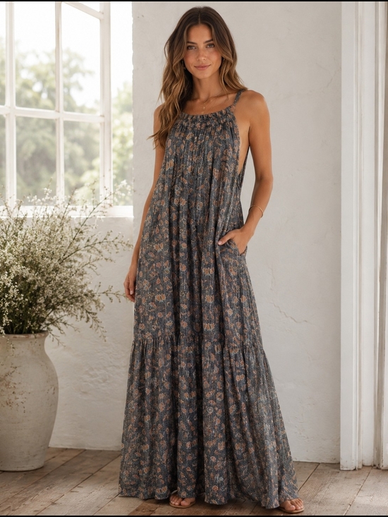 Cost Plus World Market Dresses & Skirts - World Market Floral Maxi Dress With Silver Metallic Accents